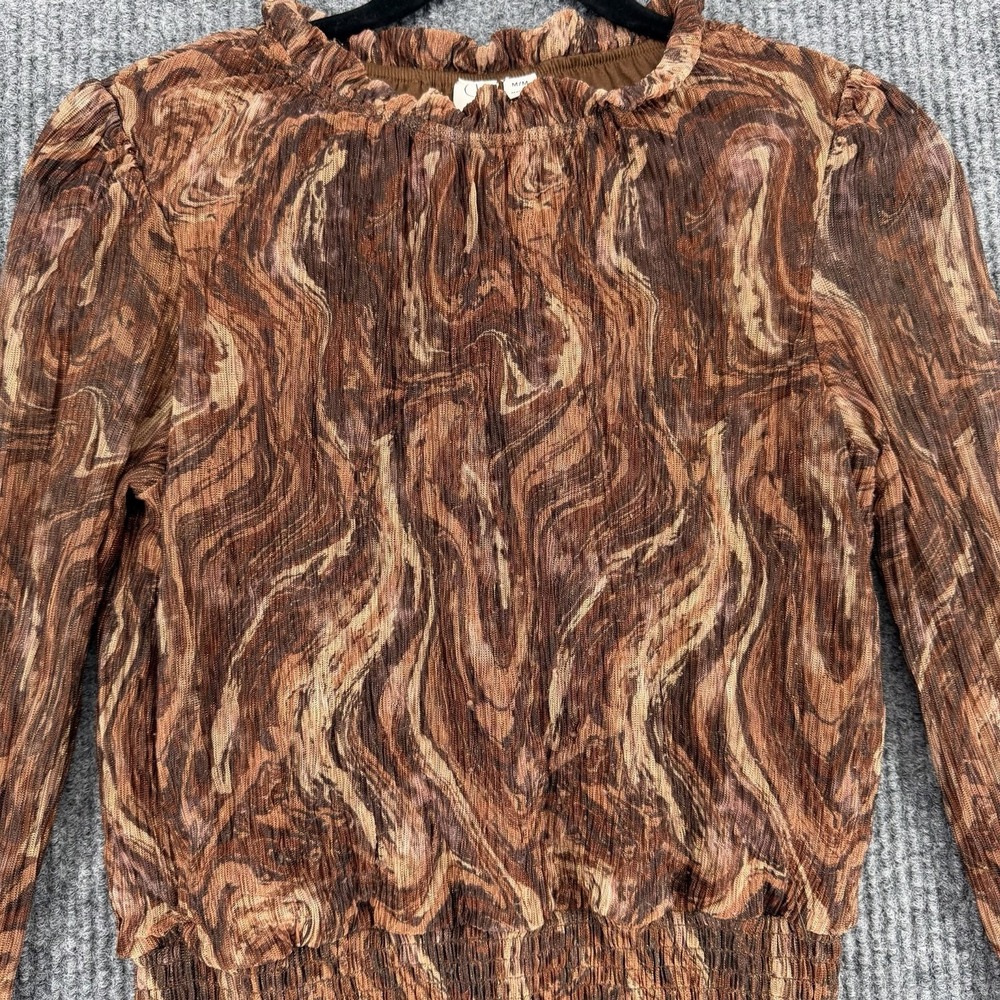 Joie Smocked Metallic Sheer Blouse Brown Boho Indie Top Womens Medium - Picture 5 of 11